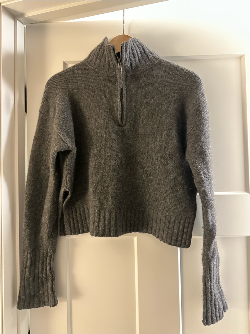 360 Cashmere Gray Ribbed Half-Zip Mock Neck Sweater